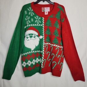 Merry Christmas Ugly Sweater Santa Candy Cane Trees Red Green Women XXL Pullover